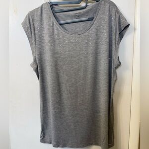 Calvin Klein Liquid Jersey Gray Top Rhinestone  Accents